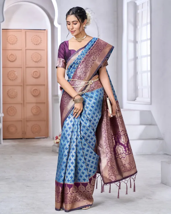 Navy_Blue__Color_Just_In_Soft_Banarasi_Silk_Saree_with_Classy_Bloue_Piece