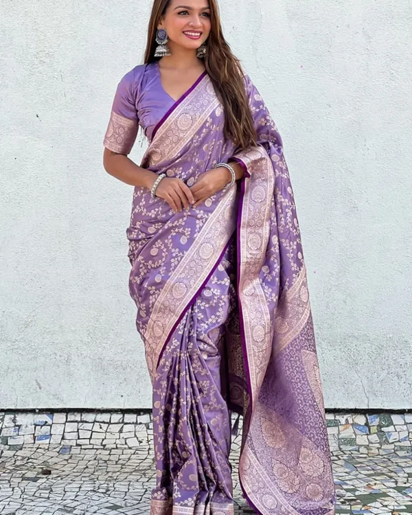 Light_Purple_Color_New_Drop_Soft_Banarasi_Silk_Saree_with_Classy_Bloue_Piece