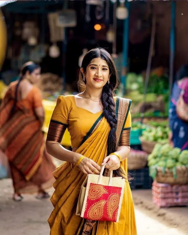 Yellow_Color_Color_Kanchipuram_Zari_Weaving_Half_Saree_With_Blouse__Silk_Dupatta