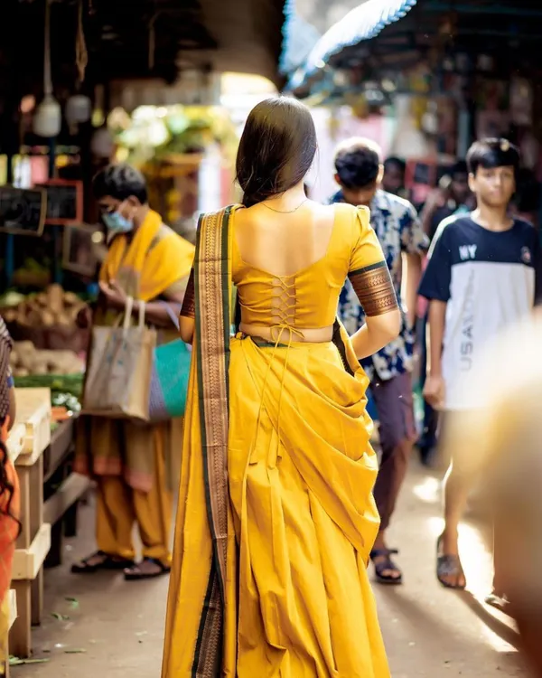 Yellow_Color_Color_Kanchipuram_Zari_Weaving_Half_Saree_With_Blouse__Silk_Dupatta