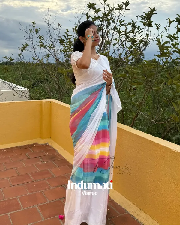 Megh_Dhanush_-_White_Linen_Saree_with_Rainbow_Stripes_&_Blouse_Piece