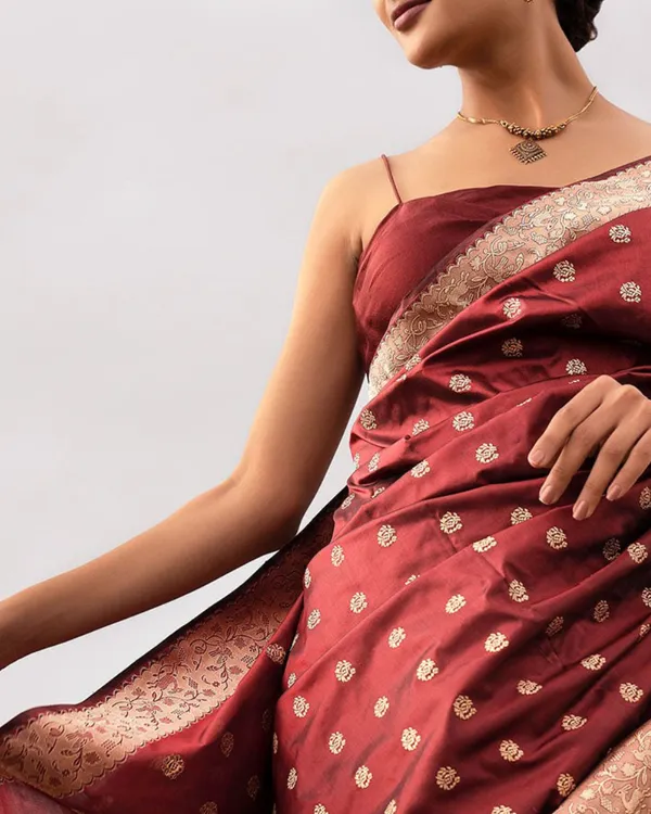 Maroon_Color_Latest_Arrival_Soft_Banarasi_Silk_Saree_with_Classy_Bloue_Piece