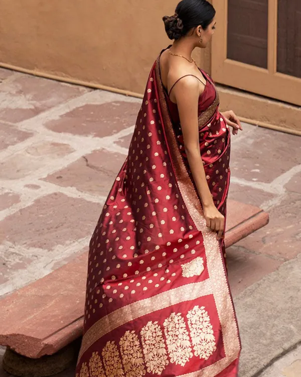 Maroon_Color_Latest_Arrival_Soft_Banarasi_Silk_Saree_with_Classy_Bloue_Piece