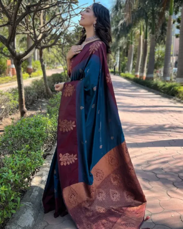 Navy_Blue_And_Purple_Color_Now_Available_Soft_Banarasi_Silk_Saree_with_Classy_Bloue_Piece
