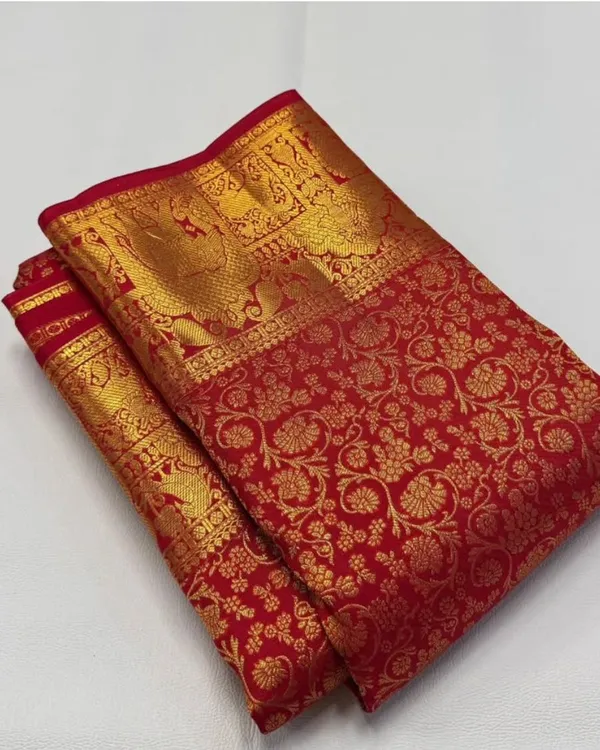 Red_Color_Latest_Arrival_Soft_Banarasi_Silk_Saree_with_Pure_Golden_Zari_Work_&_Classy_Bloue_Piece