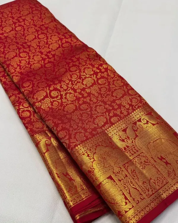 Red_Color_Latest_Arrival_Soft_Banarasi_Silk_Saree_with_Pure_Golden_Zari_Work_&_Classy_Bloue_Piece