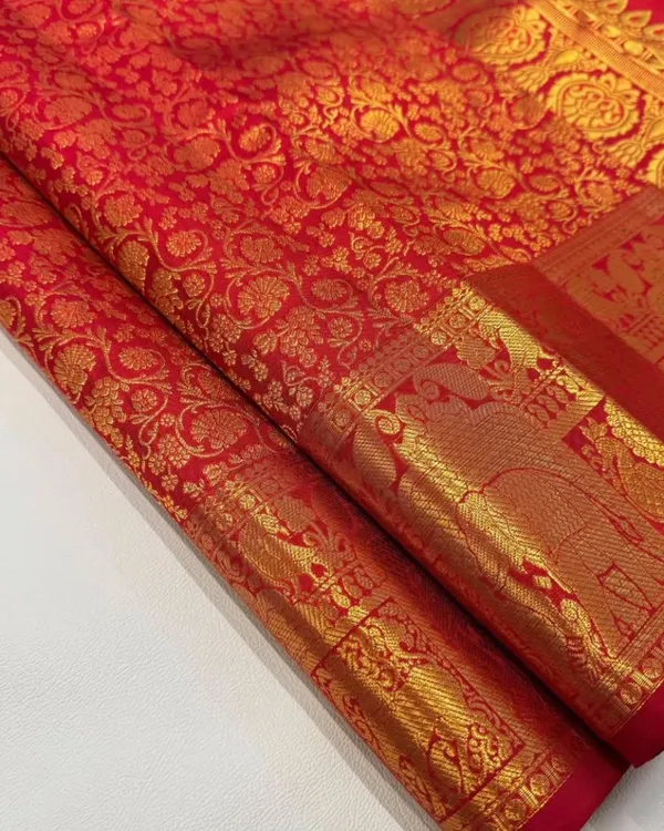 Red_Color_Latest_Arrival_Soft_Banarasi_Silk_Saree_with_Pure_Golden_Zari_Work_&_Classy_Bloue_Piece