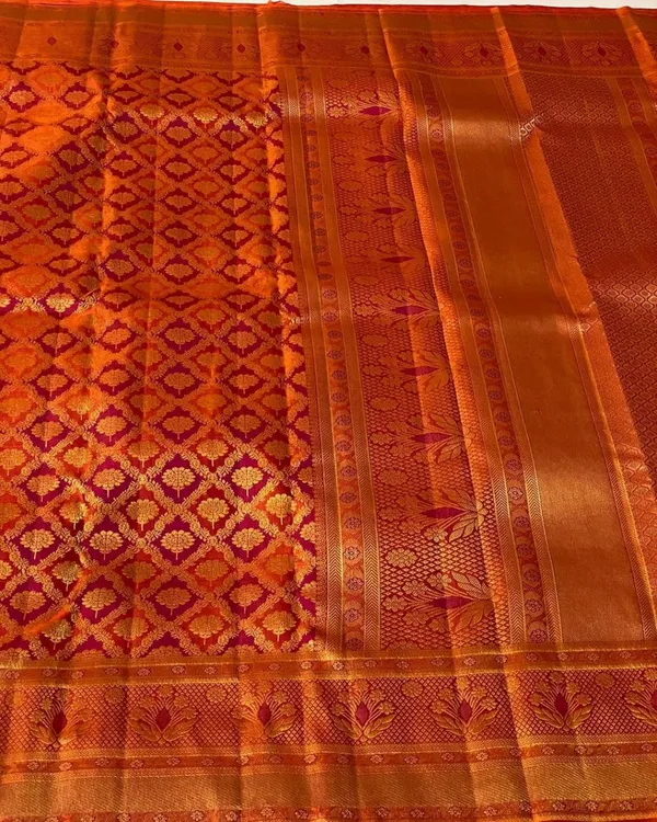 Orange_Color_Hot_Right_Now_Soft_Banarasi_Silk_Saree_with_Pure_Golden_Zari_Work_&_Classy_Bloue_Piece