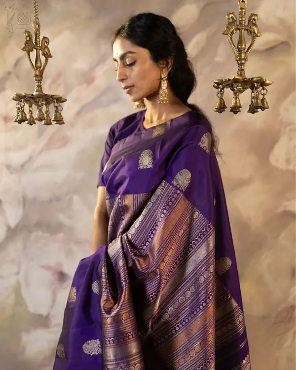Purple_Color_Latest_Arrival_Soft_Banarasi_Silk_Saree_with_Classy_Bloue_Piece