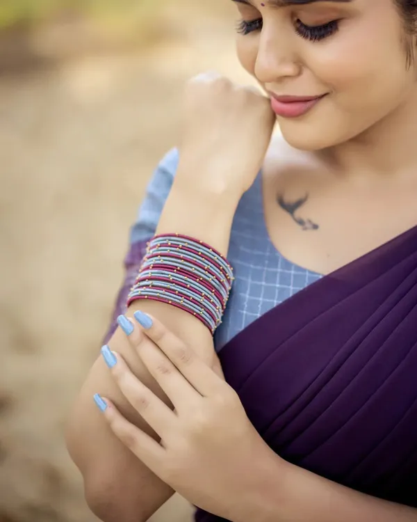 Purple_And_Grey__Color_Kanchipuram_Zari_Weaving_Half_Saree_With_Blouse__Silk_Dupatta