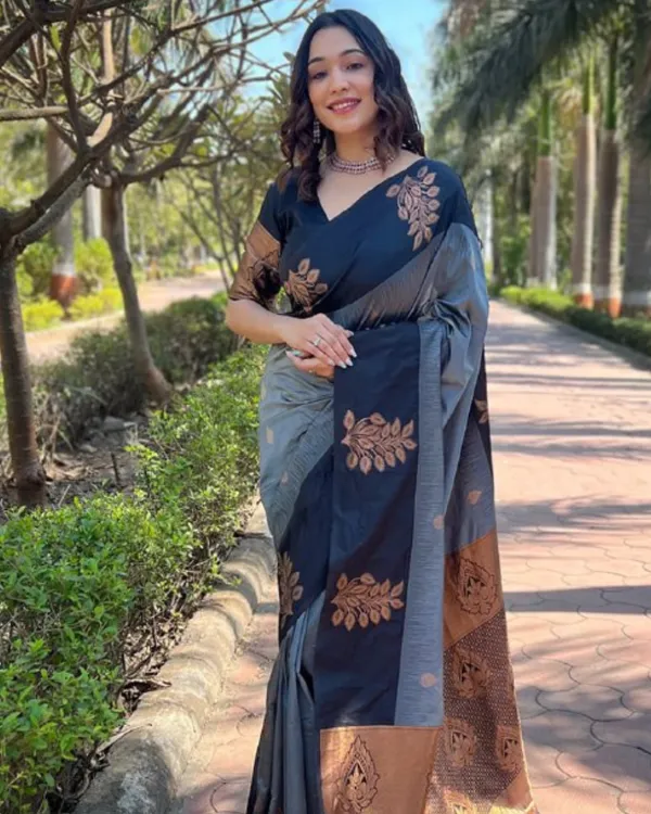 Grey_And_Black_Color_Recent_Drop_Soft_Banarasi_Silk_Saree_with_Classy_Bloue_Piece
