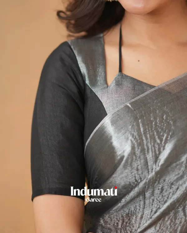 Black_&_Silver_Tissue_Cotton_Saree_with_Blouse_Piece