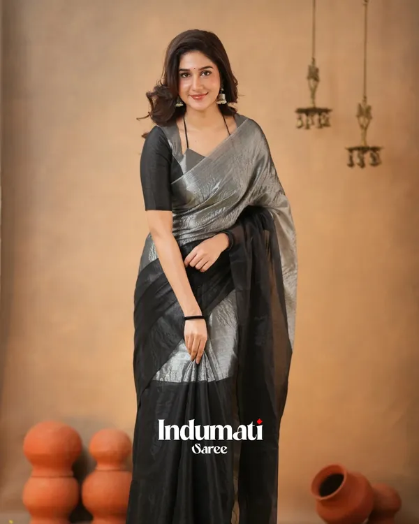 Black_&_Silver_Tissue_Cotton_Saree_with_Blouse_Piece