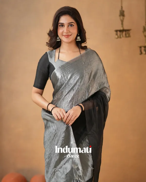 Black_&_Silver_Tissue_Cotton_Saree_with_Blouse_Piece