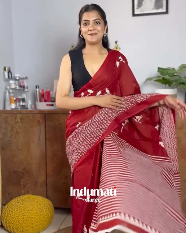 Laal_Noor_-_Red_Linen_Drape_with_Elegant_Black_Contrast_Blouse