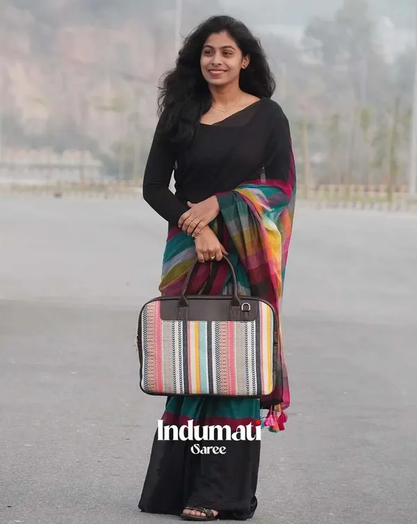 Rainbow_Eclipse_-_Black_Linen_Saree_with_Multicolor_Accent_and_Black_Blouse