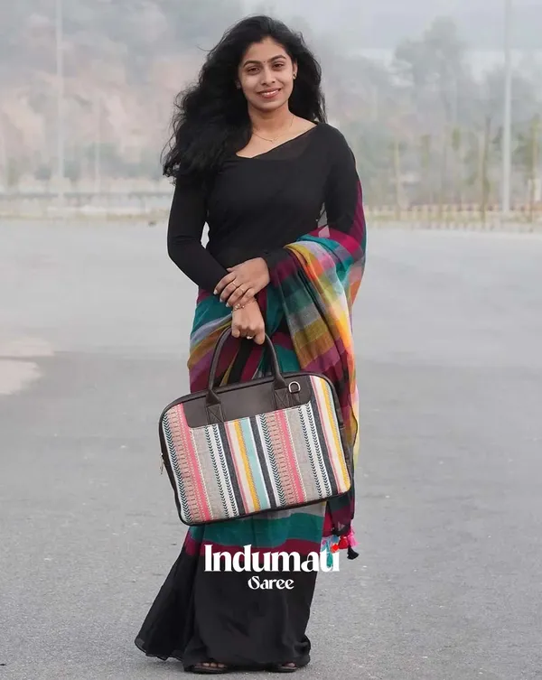 Rainbow_Eclipse_-_Black_Linen_Saree_with_Multicolor_Accent_and_Black_Blouse