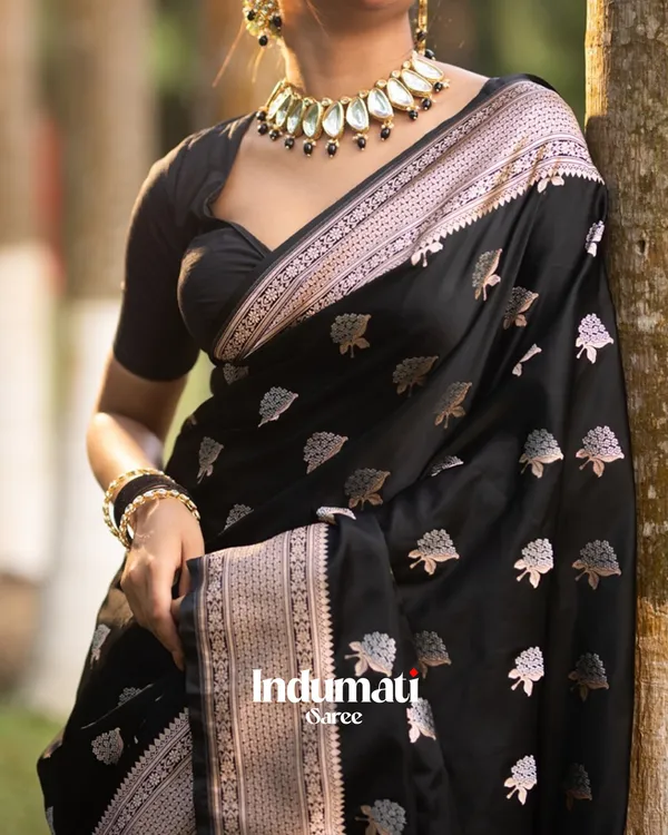 Black_Color_Best_Seller_Soft_Banarasi_Silk_Saree_with_Classy_Blouse_Piece