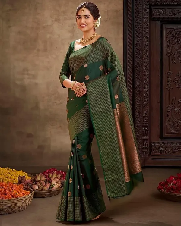 Green_Color_Updated_Edition_Soft_Banarasi_Silk_Saree_with_Classy_Bloue_Piece