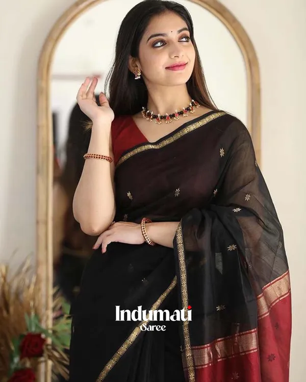 Black_Color_Premium_Cotton_Silk_Saree_With_Classy_Blouse_and_tassels