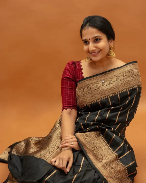 Black_Color_Signature_Line_Soft_Banarasi_Silk_Saree_with_Classy_Bloue_Piece