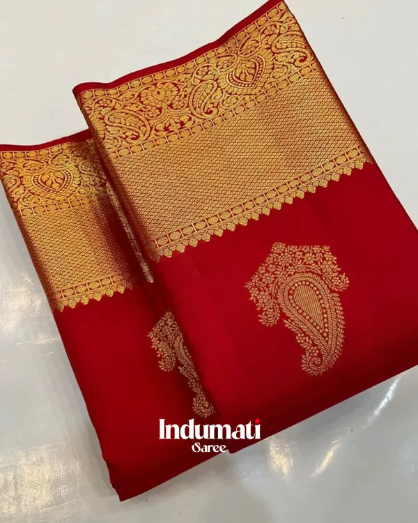 Red_Color_Latest_Arrival_Soft_Banarasi_Silk_Saree_with_Pure_Golden_Zari_work_&_Classy_Blouse_Piece