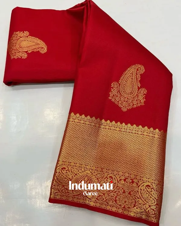 Red_Color_Latest_Arrival_Soft_Banarasi_Silk_Saree_with_Pure_Golden_Zari_work_&_Classy_Blouse_Piece
