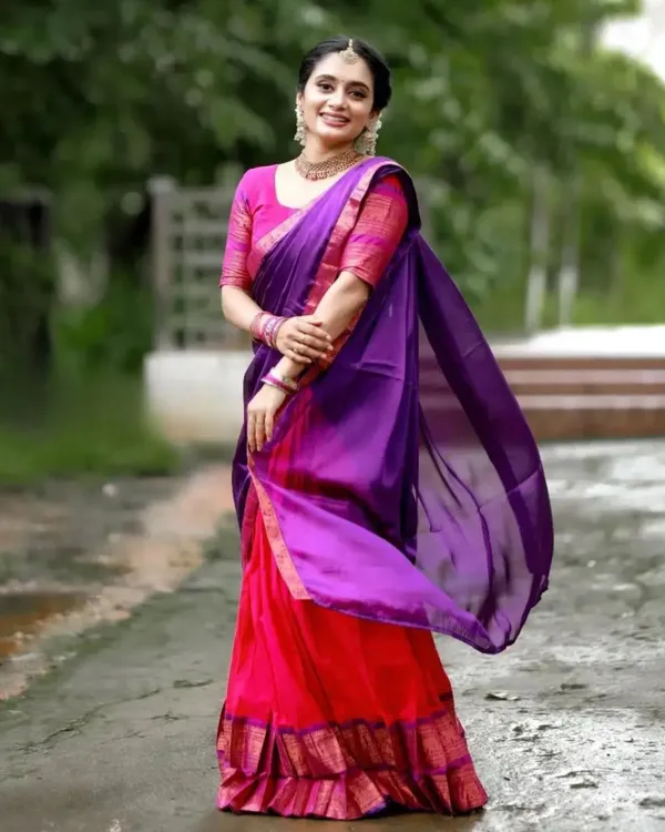 Purple_And_Pink_Color_Kanchipuram_Zari_Weaving_Half_Saree_With_Blouse__Silk_Dupatta