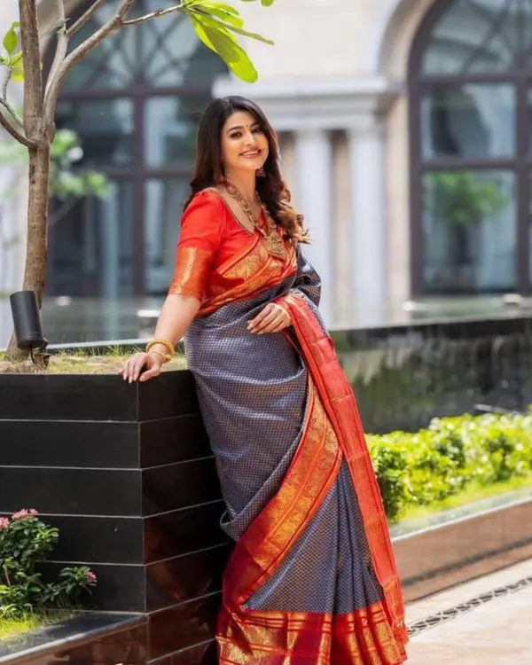 Blue_And_Orange_Color_In_Demand_Soft_Banarasi_Silk_Saree_with_Classy_Bloue_Piece