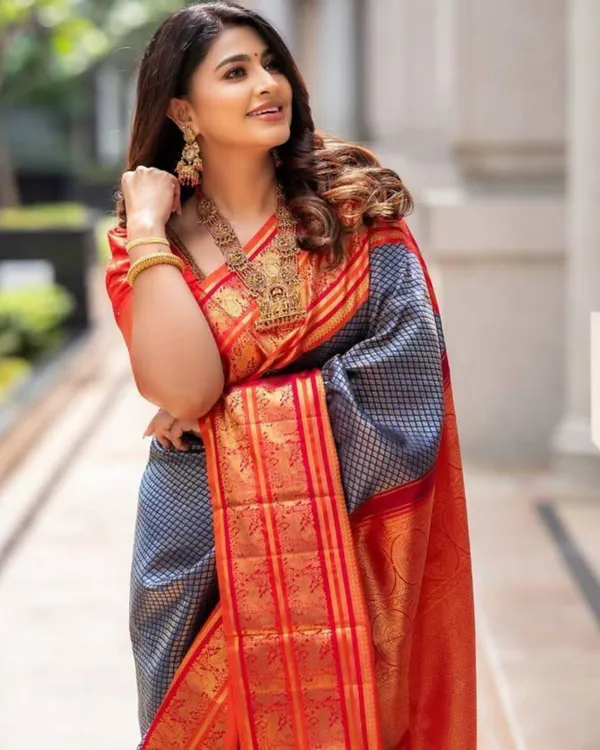 Blue_And_Orange_Color_In_Demand_Soft_Banarasi_Silk_Saree_with_Classy_Bloue_Piece