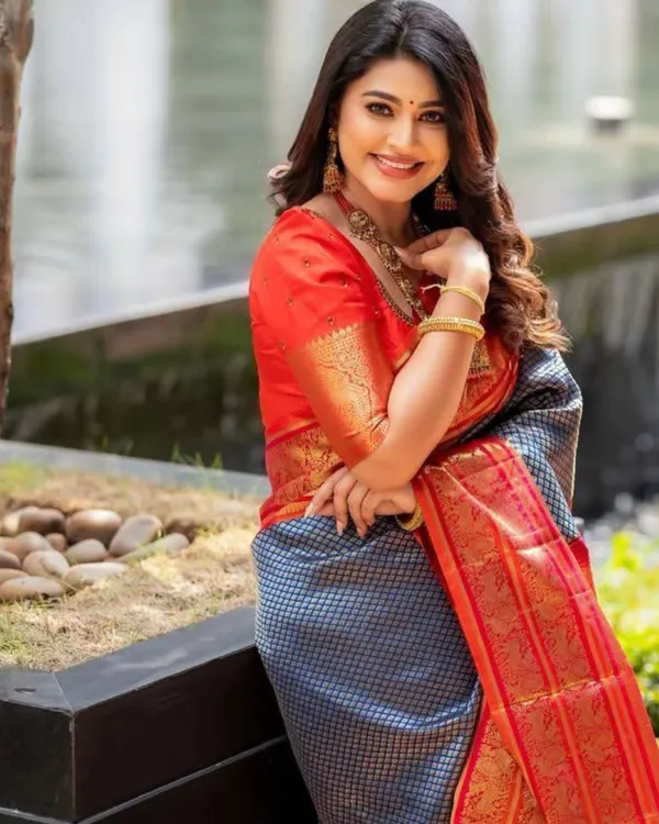 Blue_And_Orange_Color_In_Demand_Soft_Banarasi_Silk_Saree_with_Classy_Bloue_Piece
