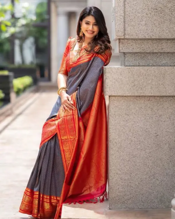 Blue_And_Orange_Color_In_Demand_Soft_Banarasi_Silk_Saree_with_Classy_Bloue_Piece