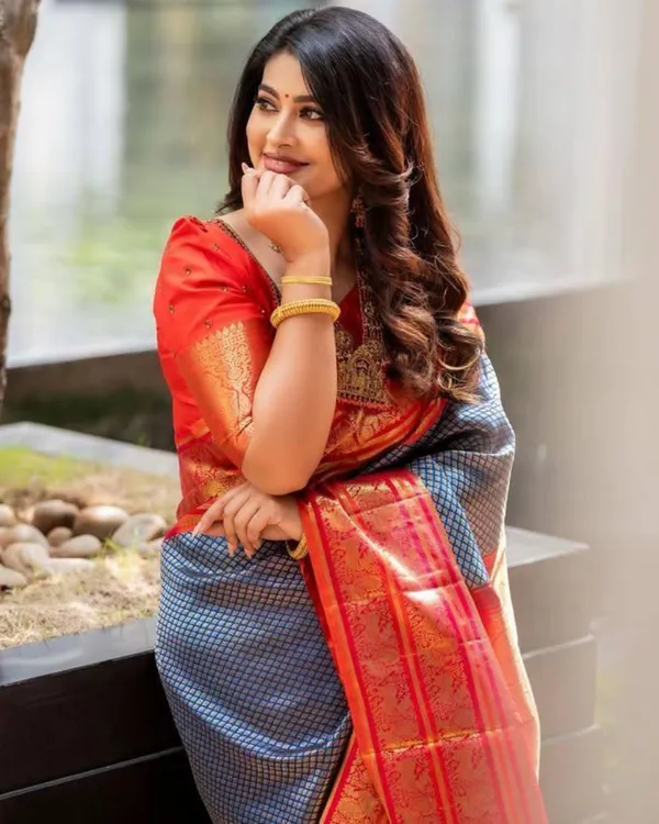 Blue_And_Orange_Color_In_Demand_Soft_Banarasi_Silk_Saree_with_Classy_Bloue_Piece