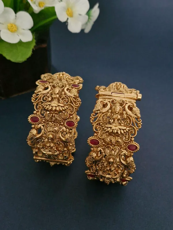 18K_Gold_Plated_Antique_Goddess_Lakshmi_Temple_Openable_Kada_-_1_Pair_(Set_of_2_for_Both_Hands)