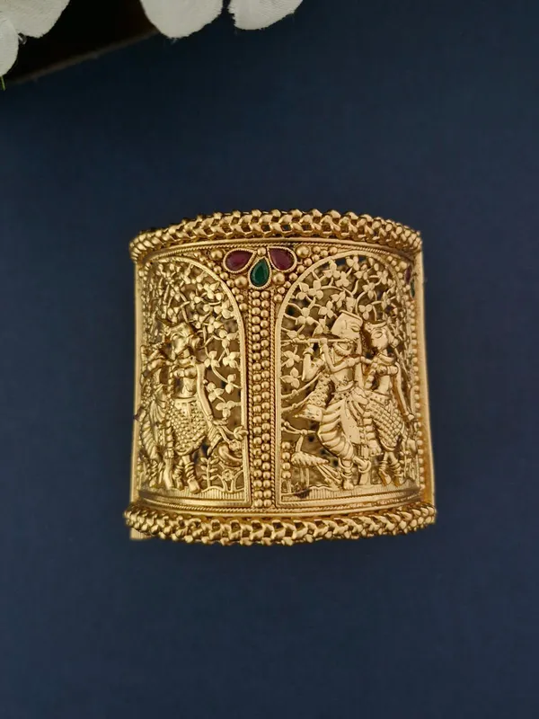 18K_Gold_Plated_Antique_Radha_Krishna_Vrindavan_Extra-Wide_Openable_Kada_-_1_Pair_(Set_of_2_for_Both_Hands)