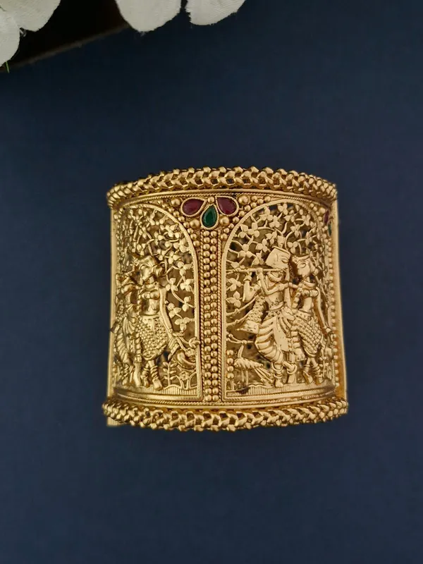 18K_Gold_Plated_Antique_Radha_Krishna_Vrindavan_Extra-Wide_Openable_Kada_-_1_Pair_(Set_of_2_for_Both_Hands)