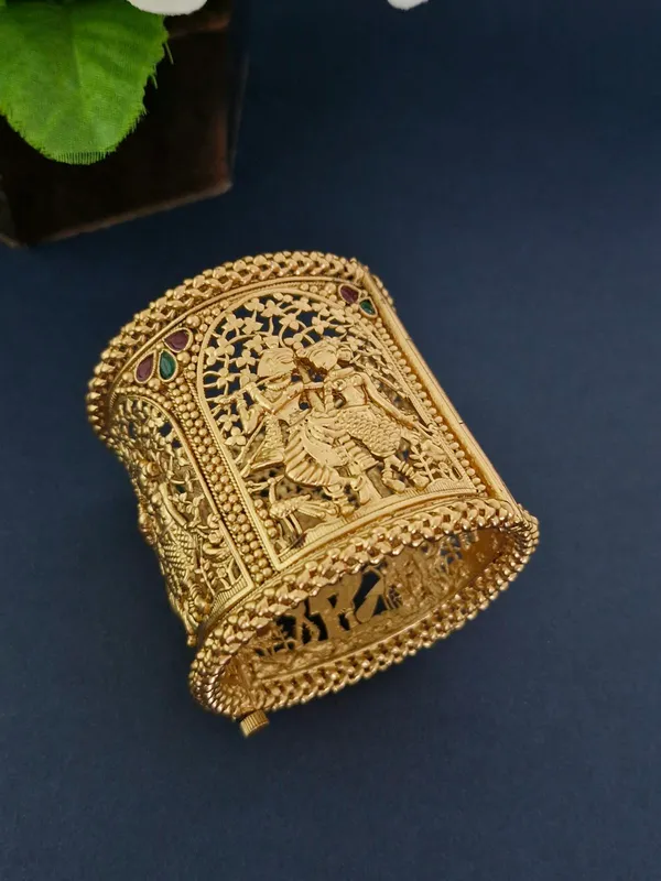 18K_Gold_Plated_Antique_Radha_Krishna_Vrindavan_Extra-Wide_Openable_Kada_-_1_Pair_(Set_of_2_for_Both_Hands)