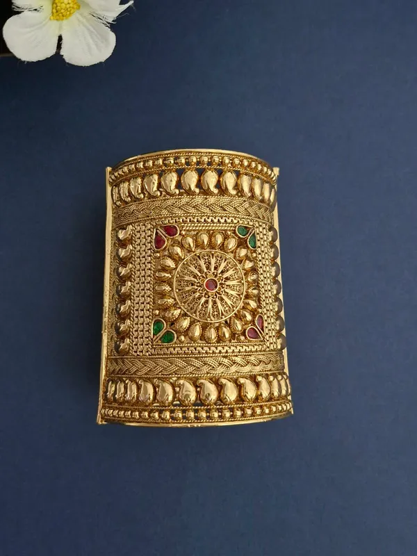 18K_Gold_Plated_Antique_Royal_Chakra_Broad_Cuff_Kada_-_1_Pair_(Set_of_2_for_Both_Hands)