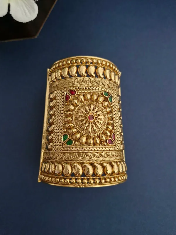 18K_Gold_Plated_Antique_Royal_Chakra_Broad_Cuff_Kada_-_1_Pair_(Set_of_2_for_Both_Hands)