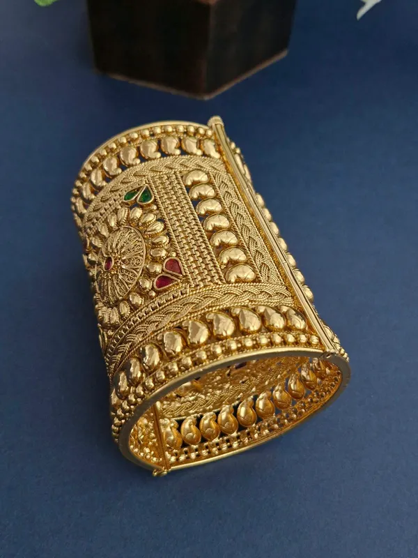 18K_Gold_Plated_Antique_Royal_Chakra_Broad_Cuff_Kada_-_1_Pair_(Set_of_2_for_Both_Hands)