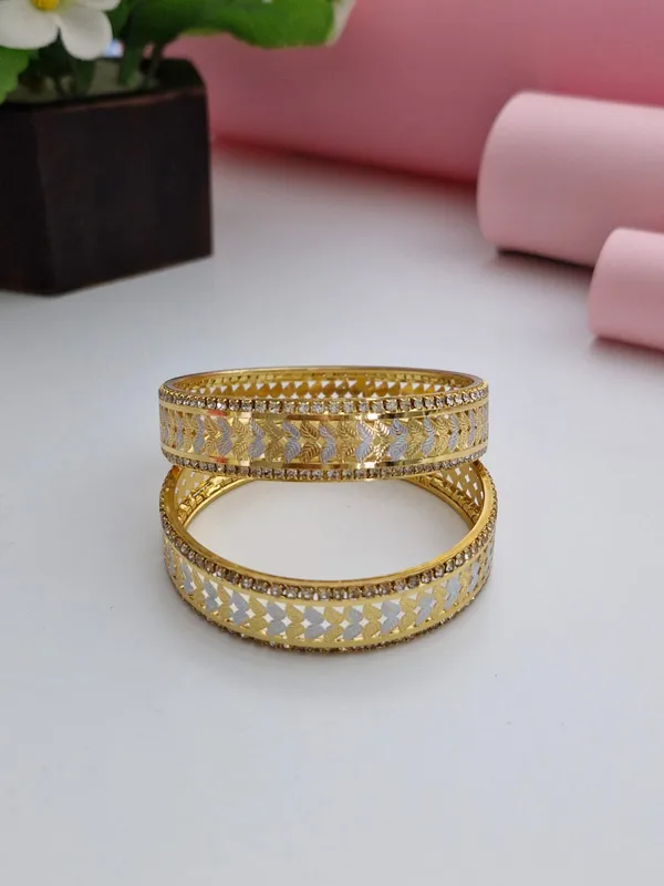 18K_Gold_Plated_Dual-Tone_Chevron_Leaf_Filigree_CZ_Bangles_(1_Pair_-_Set_of_2_for_Both_Hands)