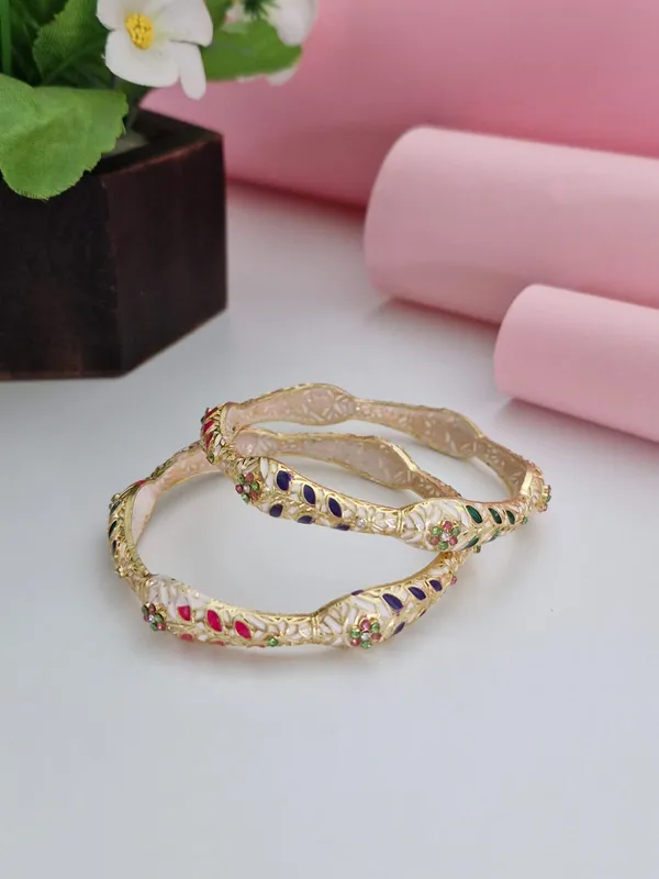 18K_Gold_Plated_Hand-Painted_Meenakari_Wavy_Floral_Stone_Bangles_(1_Pair_-_Set_of_2_for_Both_Hands)