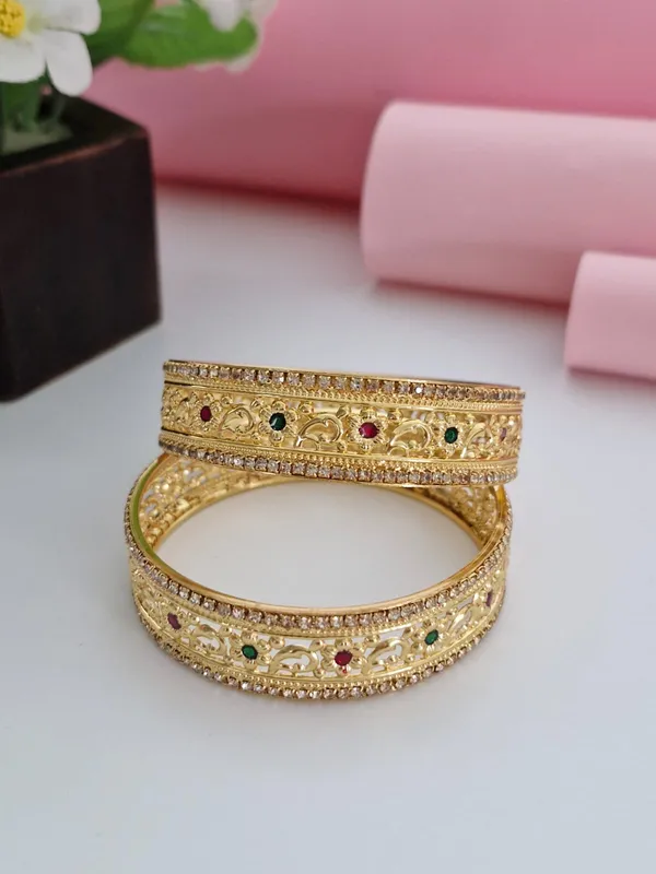 18K_Gold_Plated_Intricate_Filigree_Kada_Bangles_(1_Pair_-_Set_of_2_for_Both_Hands)_|_CZ_Stone_Studded_Royal_Gold_Jewelry