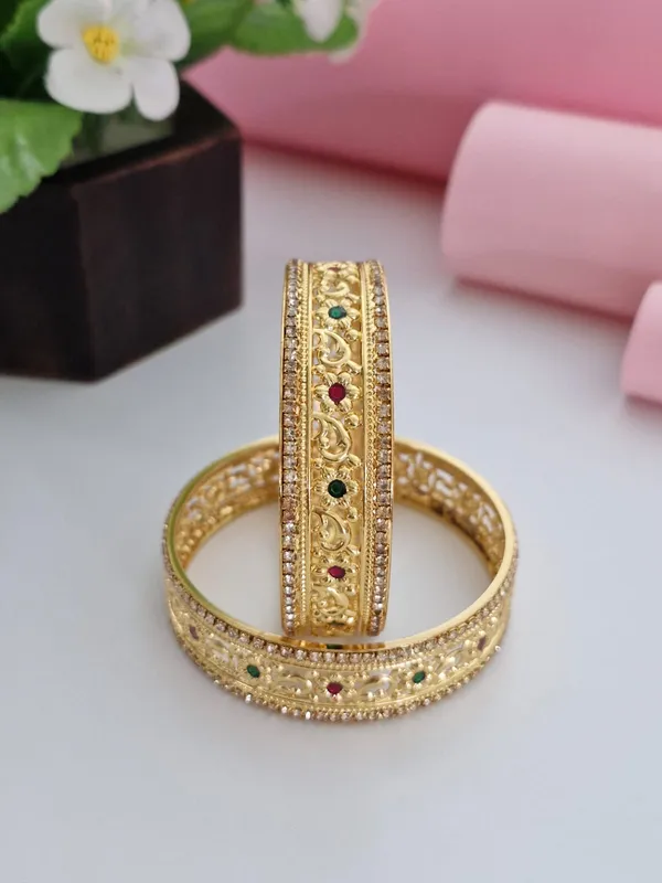 18K_Gold_Plated_Intricate_Filigree_Kada_Bangles_(1_Pair_-_Set_of_2_for_Both_Hands)_|_CZ_Stone_Studded_Royal_Gold_Jewelry