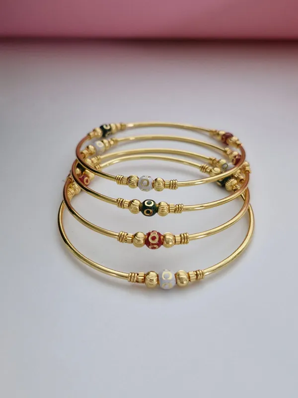 18K_Gold_Plated_Meenakari_Bead_Sleek_Daily_Wear_Bangles_|_Set_of_2_(1_Pair_Set_for_Both_Hands)