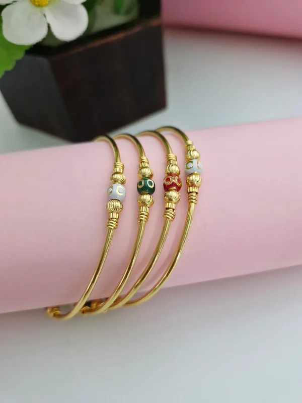 18K_Gold_Plated_Meenakari_Bead_Sleek_Daily_Wear_Bangles_|_Set_of_2_(1_Pair_Set_for_Both_Hands)