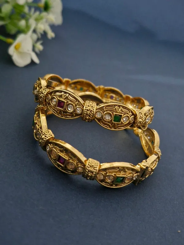 18K_Gold_Plated_Navratna-Inspired_Kundan_&_Polki_Antique_Openable_Kada_-_1_Pair_(Set_of_2_for_Both_Hands)