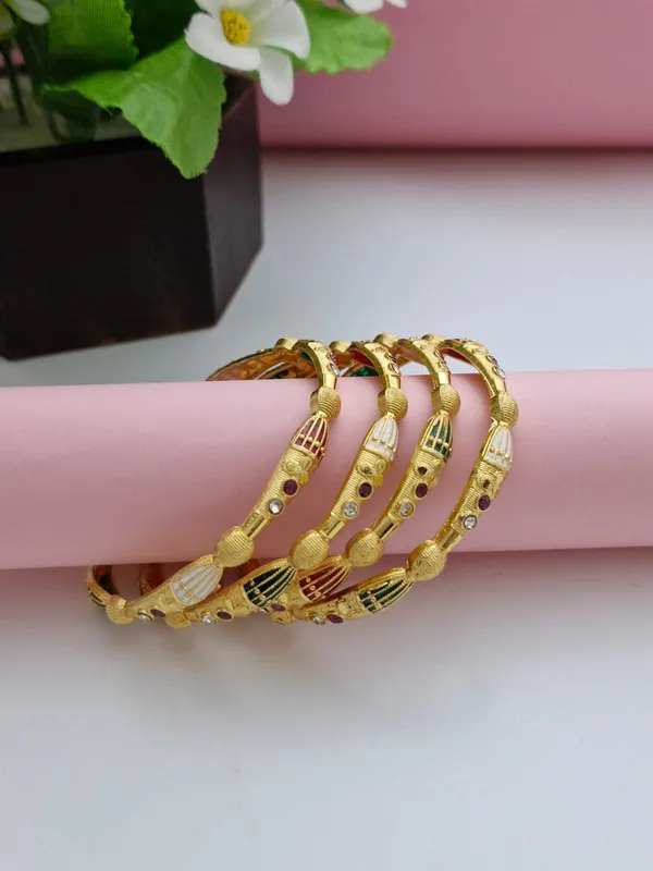 18K_Gold_Plated_Royal_Enamel_Work_&_CZ_Stone_Designer_Kangan_|_Set_of_2_(1_Pair_Set_for_Both_Hands)
