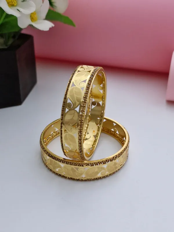 18K_Gold_Plated_Textured_Leaf_Openwork_Kada_Bangles_(1_Pair_Set_of_2_for_Both_Hands)