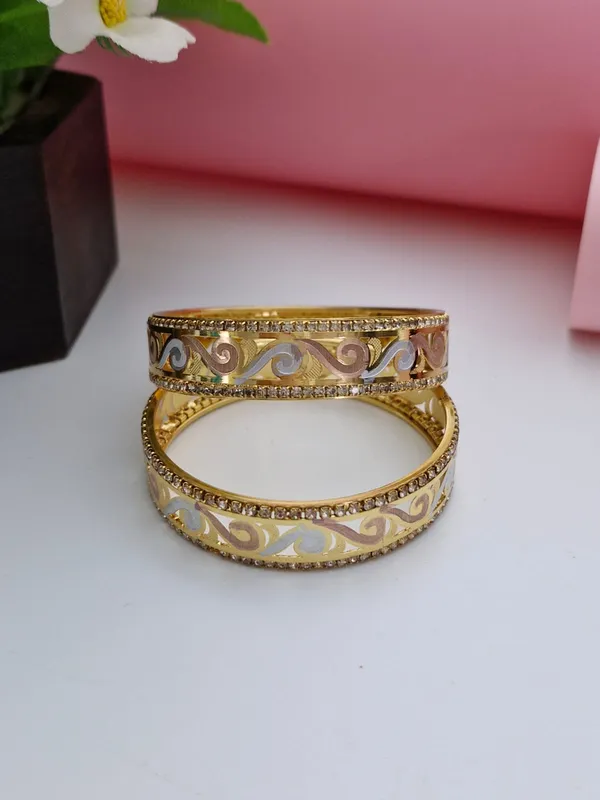 18K_Gold_Plated_Tri-Color_Filigree_CZ_Stone_Bangles_(1_Pair_-_Set_of_2_for_Both_Hands)